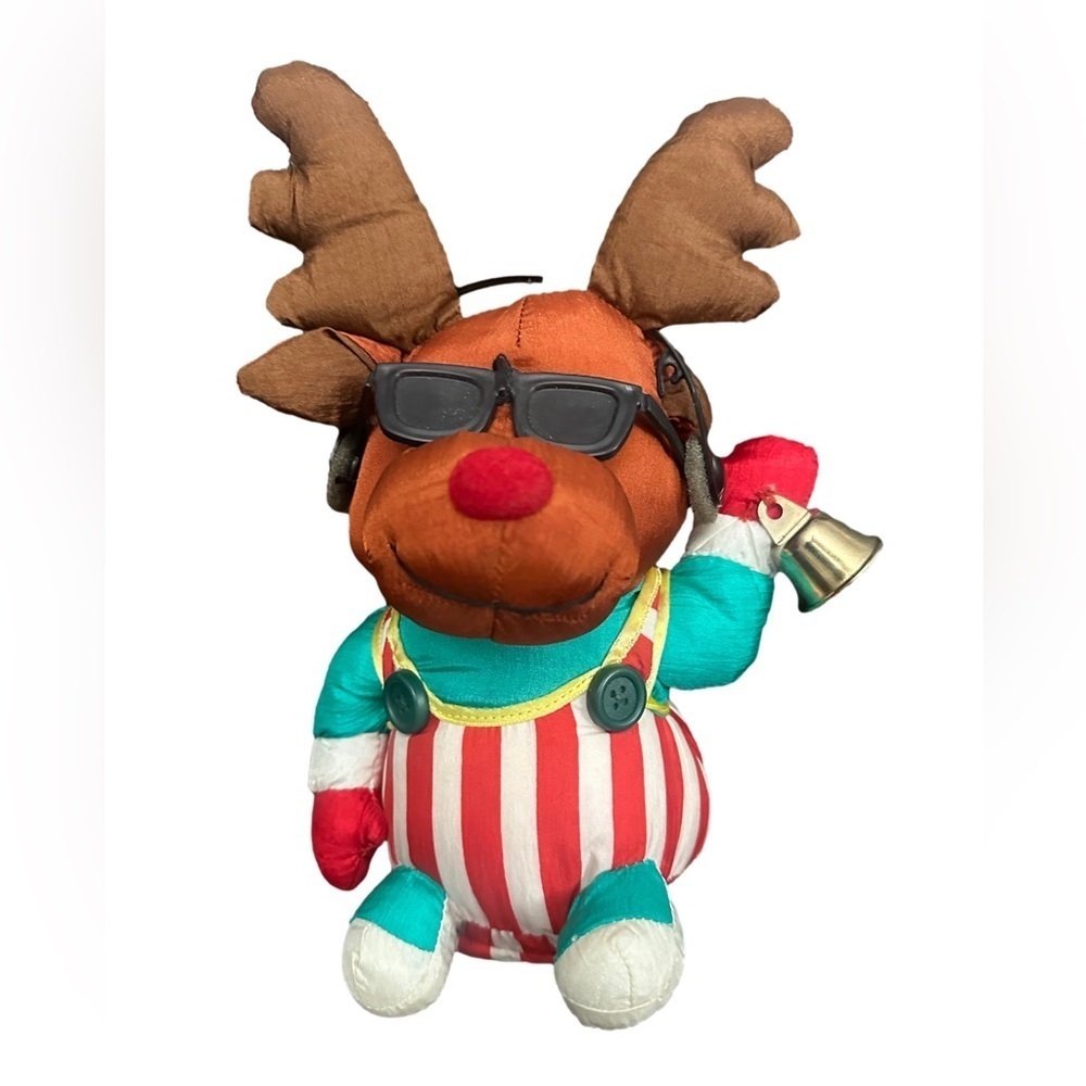 Vintage 90s Christmas Animatronic Plush 10” Rapping Reindeer WORKS Parachute Toy